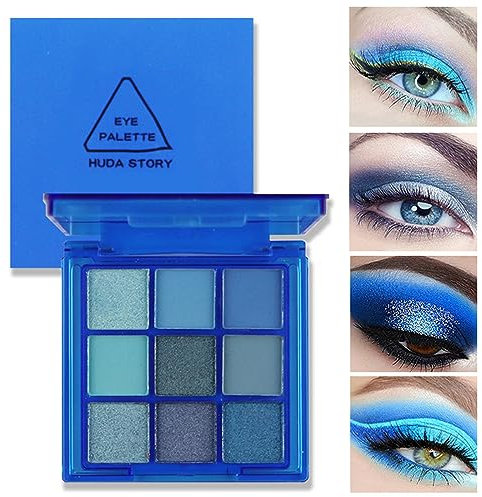 Tavolozza di ombretti blu in 9 colori, palette di ombretti glitterati luccicanti, da donna, impermeabili e resistenti al sudore, a lunga durata, ipoallergenici