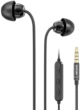 ANFLOWE Trådbundna sömnöronsnäckor för sidosov, in-ear små hörlurar med mikrofon, brusisolerande hörlurar med rent ljud för sidosovning, läggdags, avkoppling