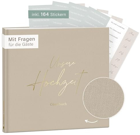 mintkind® Gästebuch Hochzeit zum Ausfüllen Beige inkl. 4 Stickerbögen | 84 Seiten mit Fragen für die Gäste | Hochzeitsgeschenke für Brautpaar als Hochzeit Deko | Goldene Hochzeit Silber Hochzeit