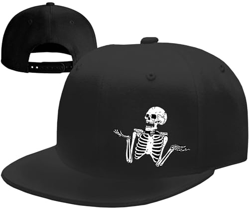Flat Bill Brim Hats for Men Skeleton Skull Hat Snapback Hats for Men Black Baseball Hats Adjustable Hip Hop Cool Caps Rock Trucker Skateboard Accessories Caps Gifts