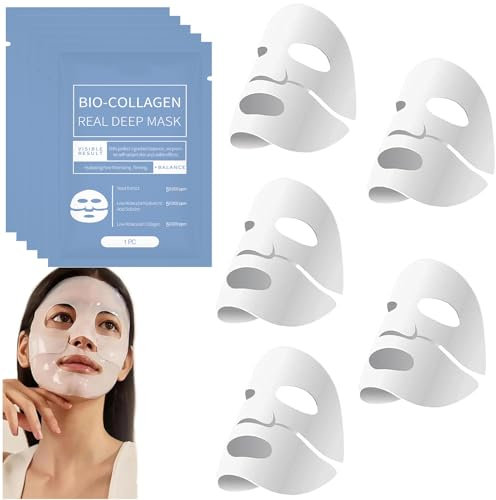 Pipihome Bio-Collagen Real Deep Mask, Bio-Collagene Vera Maschera Profonda, Maschera viso al bio-collagene, per il Collagene, Film di collagene puro (5pcs) (A)