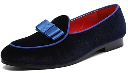 ottspu Mocassini da Uomo in Velluto con Fiocco su Abito Penny Loafers Scarpe da Ballo per Matrimonio,Blu,43 EU