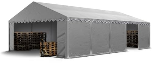 TOOLPORT Lagerzelt 5x10 m Zelthalle Unterstand Weidezelt PVC Plane 700 N wasserdicht in grau