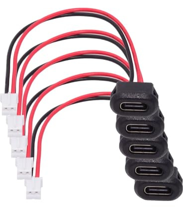 cablecc Juego de 5 conectores hembra tipo C a 2 pines, paso de cable = 2,0 mm, tipo de montaje de pestillo, para bricolaje, OEM, alimentación de 5 V CC