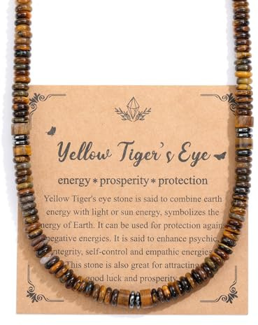 Jovivi Mens Necklace Jewellery For Men,Tigers Eye Hematite Crystal Healing Protection Beaded Necklace for Men, Valentines Men's Gifts for Him Men Birthday Annversary
