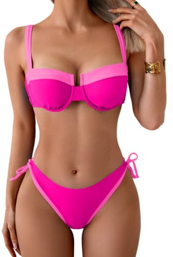 Eomenie Bikini Set for Women Underwire Push Up Two Piece Bathing Suit Color Block Swimsuit Swimwear