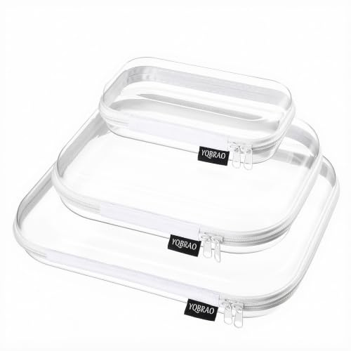 YQBRAO 3-Piece Clear Hard Shell Zipper Case Set, 1L 1M 1S, White