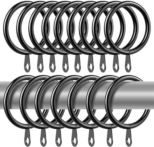 50 Pack Metal Curtain Rings, 30mm Internal Diameter Curtain Rail Hooks, Black Curtain Pole Rings for Drapery, Rods and Shower Hanging