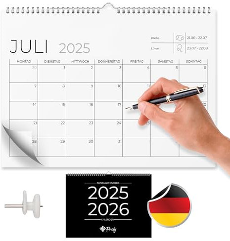 Finoly Wandkalender 2025 2026 A4 von Juli 25 bis Dezember 26 (18 Mon) | Kalender 2026 Wandkalender Familienkalender 2026 & Monatsplaner | wandkalender 2026 Groß für Haus, Büro & Schule