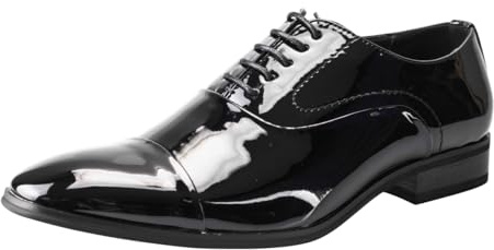 Men's Patent Leather Oxford Dress Shoes, Formal Lace-Up, Black (Black, UK Footwear Size System, Adult, Men, Numeric, Medium, 12)