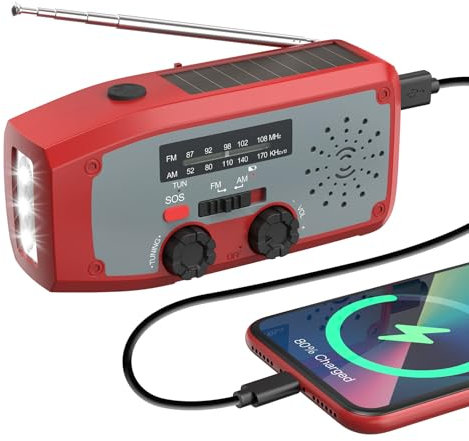 Radio Solar de Emergencia, DOLUCKY Radio Solar y a Pilas con Linterna LED, Radio Portable Alarma SOS, Am/FM, con batería de 2000 mAh, para Carga de Emergencia de Smartphone