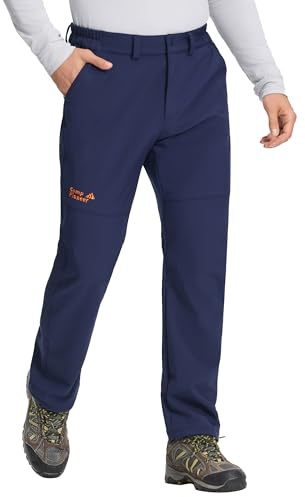 Pioneer Camp Pantalon Softshell pour Homme - Chaud avec doublure en polaire, imperméable et coupe-vent - Pantalon de randonnée pour l'hiver, bleu marine, L