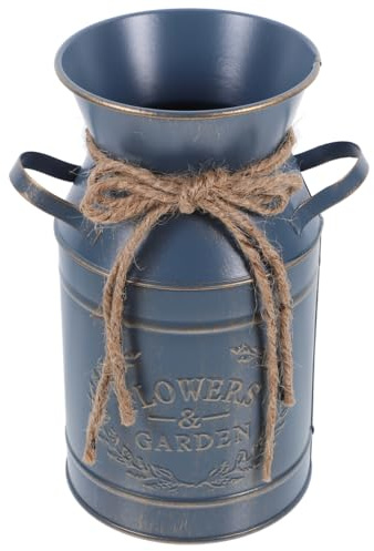 Ipetboom Vintage Galvanized Milk Pot Rustic Metal Flower Bucket with Handle 7.48In Farmhouse Vase for Dried Flowers Succulents Home and Office Decor