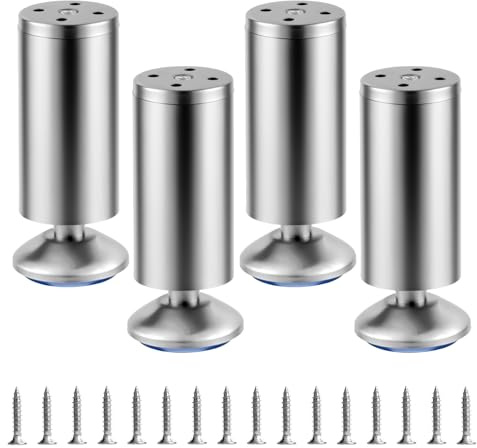 4 PcsPatas para Muebles Regulables, 15cm Patas Regulables para Muebles, Pies Niveladores Ajustables 0-15mm, Patas Nivelador de Acero Inoxidable para Mesa Armario Sillas Sofá Escritorios Cama Pies