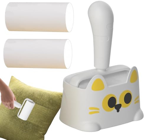 Lexsyn Rouleau anti-peluches réutilisable avec rouleaux de recharge, rouleau d'épilation adhésif pour poils d'animaux | Pour chats, chiens, animaux, canapé, tapis, tissu, pull, lit, maison, bureau