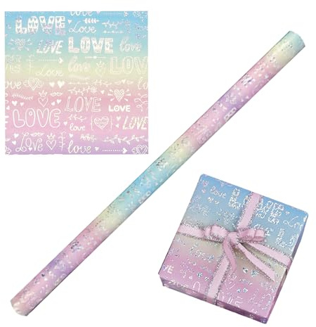 Valentinstag-Geschenkpapierbögen, schillernde Farbverlaufsrolle, festliches, langlebiges Verpackungsmaterial, leuchtendes, farbenfrohes Design, ideal für Erwachsene, Kinder, Geburtstagsfeiern,