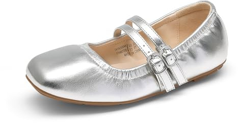 DREAM PAIRS Girls Dress Shoes Slip on Ballerina Flats Mary Jane Ballet Shoes for Wedding/Party,Size 4 Big Kid,Silver,SKFA26004K