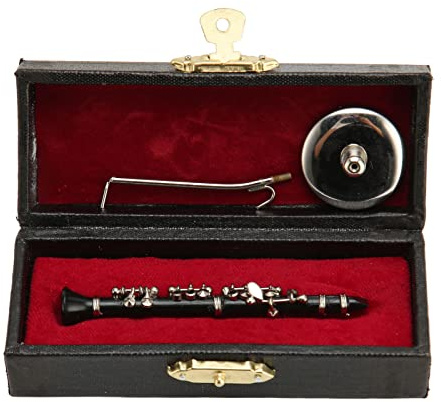 Clarinette Basse Miniature, Mini réplique de Clarinette d'instrument de Musique, Figurines de Collection avec Support et étui, décoration d'intérieur, Ornement d'affichage