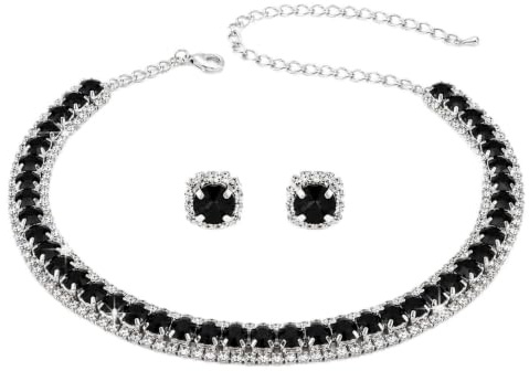 KEVIDA Rhinestone Choker Necklace and Earrings Set for Women, 3 Pcs Crystal Jewellery Set with Adjustable Extension Chain, Sparkly Bridal Wedding Jewellery for Prom Party Dinner Gift
