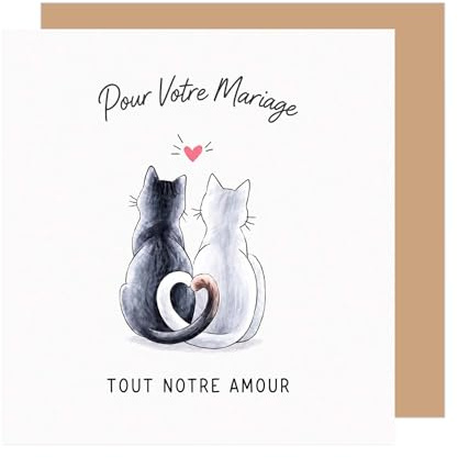 Edition Seidel Premium Carte de mariage carrée avec enveloppe. Carte de vœux pour mariés lui et elle tout notre amour couple chats cœurs (HQ245 SW026)