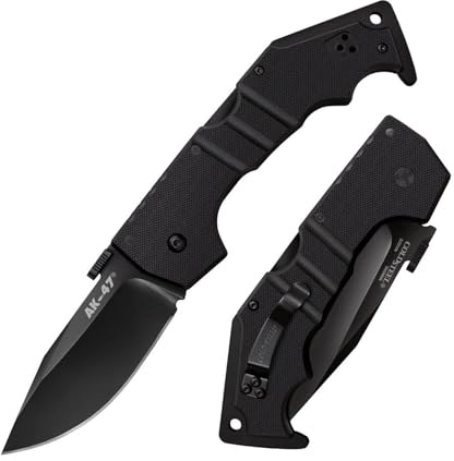 Cold Steel, AK-47 Lockback Black, Klappmesser, Drop Point Klinge, Taschenmesser, Griff: G10, S35VN Klingenstahl, scharfes Messer für Outdoor, Camping, Schnitzen