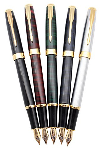 Gullor 5 PCS Classic Metal Fountain Pen B388, Gift Pens with Converters, 5 Colors