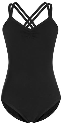 FONLAM Dans Balett Leotard Trikåer för Flickor Gymnastikleotard Bomull Klassisk Dans Leotard Korsband (7-8 år, Svart)