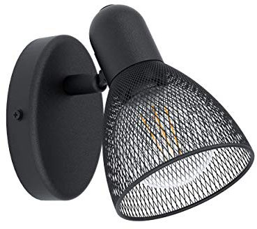 Eglo Applique Murale Carovigno - 1 Ampoule - Moderne - Classique - Minimalisme - Spot Mural Intérieur en Acier - Lampe de Salon Noire - Lampe de Couloir avec Douille E14