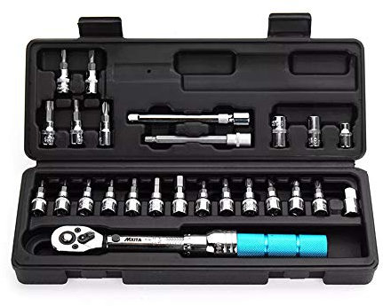 1/4 Inch 2-14 N.m Adjustable Torque Wrench Bicycle Repair Tools Kit with Plastic Box Bike Repair Tool Spanner Hand Set,25pcs