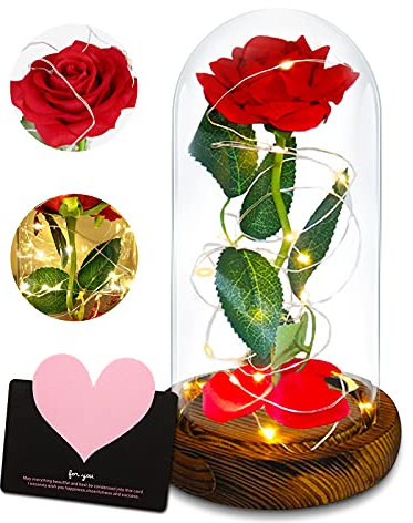 TOPSEAS Rose dans un verre - La Belle et la Bête - Rose éternelle dans un verre - Kit cadeau de décoration de maison - Cadeau pour la fête des mères, Noël, un anniversaire, un mariage