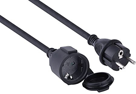 Electraline 01660 Prolunga 10 M da cantiere in gomma neoprene per esterni IP44, Cavo 10M H07RN-F 3G1.5, presa con coperchio Schuko