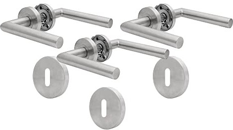AwmnSrman Türgriff Türgriff-Set Edelstahl Türklinke Gebürstet Innentüren von Bad und Toilette Die Form von L Drückergarnitur Silber 3 Stück