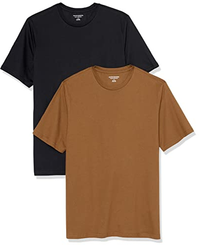 Amazon Essentials T-shirt en Coton à Col Rond à Manches Courtes, Coupe Classique Homme, Lot de 2, Brun/Noir, XXL