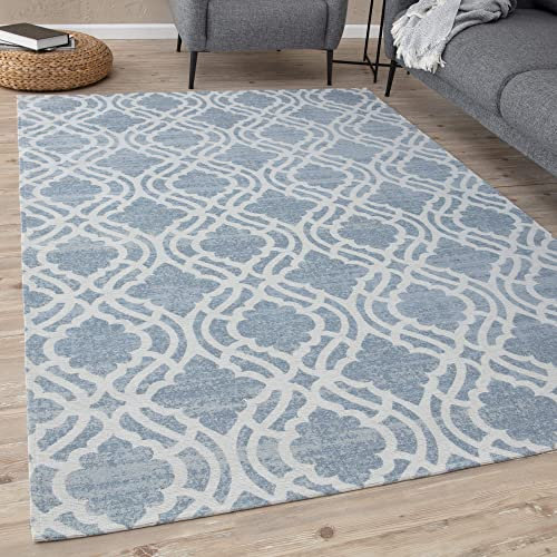 THE RUGS Machine Washable Rug – Trellis Design Rugs for Living Room, Bedroom, Hallway, Flat-weave Area Rugs, (Blue, 200x290 cm)