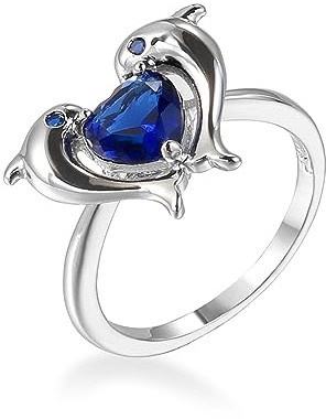 MIATCENRT Bijoux Bagues pour Femmes - Dauphin Bijoux Zircon Animal Coeur Anneaux, Mode Couple Romantique Bagues De Fiançailles De Mariage Bague De Déclaration De Promesse,comme Montré,6