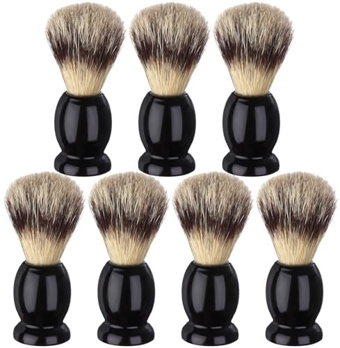 7Pcs Men Shaving Brushes Wood Handle, Professional Salon Tools Hand Crafted Shaving Brush Wood Handle Shave Brushes Handmade Pure Badger Hair Brush for Men Beard