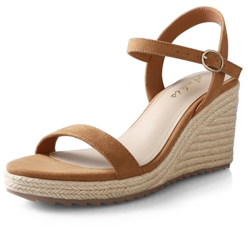 Ankis Platform Wedge Sandals for Women, Brown Espadrille Womens Wedge Sandals Comfortable Open Toe Ankle Strap High Heel Wedges for Women Dressy Summer -3.4Inch