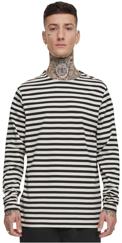 Urban Classics Regular Stripe LS T-Shirt, Bianco Sabbia/Nero, M Uomo