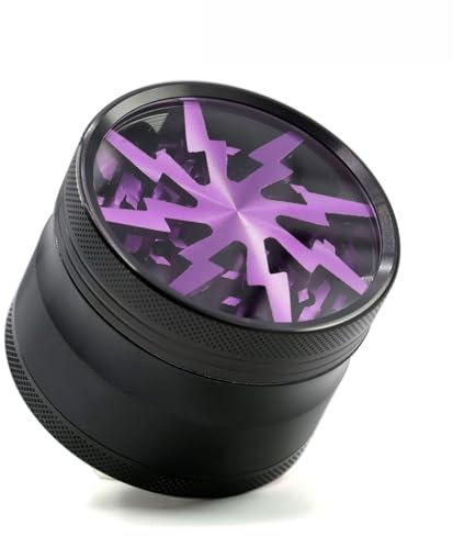 Vgzsyomqib Grinder Metallo Trita Spezie Herb Erba Lega in Alluminio 4 parti 63mm Grande Grinder Tritino Erbe 4 Pezzi con Setaccio per Polline - Nero Viola