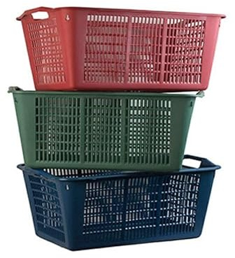 mille idee 3X Ceste Cesta con manici bucata in plastica Cm 58 x 34 x 23 h per panni bucato raccogli frutti