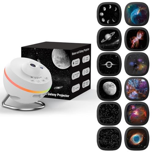 Ainael Proyector Galaxia, Proyector Estrellas Planetario Doméstico Techo Espacial Luz Nocturna con Tira, Meteor and Galaxy Projector & 2 Films Set para Niños Aultos Regalo