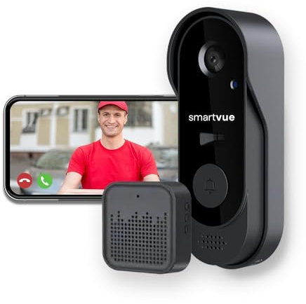 SmartVue Smart-Türklingel mit WLAN-Kamera | Kabellose Video-Türklingel 1080P mit App | Bewegungserkennung, Nachtsicht, ohne Kabel | Inklusive 32 GB MicroSD | Smart-Home-Sicherheit | Innenklingel