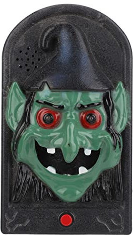 Aladeno Halloween dörrklocka med ljus ljuddekoration rekvisita Halloween-dekorationer 7,68 x 4,33 tum Halloween dörrdekorationer Dörrklocka för Haunted House Halloween Party (Forma di strega)