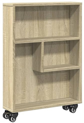 vidaXL Carrello Stretto Rovere Sonoma 48x13x68 cm in Truciolato, Carrello portaoggetti Sottile, Carrello da Cucina su Ruote, Carrello portaoggetti su Ruote