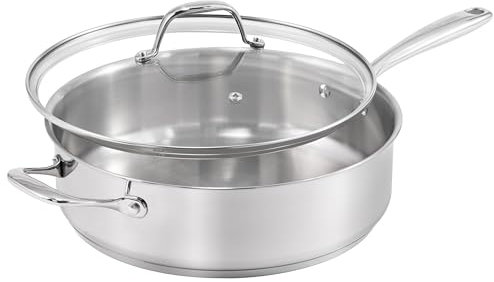 Guy Fieri's Flavortown 5 Qt. Stainless Steel Sautepan with Lid - Premium Three-Layer Cookware, Oven-Safe up to 500F