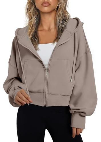 Jhsnjnr Cropped Hoodie For Women Zip Up Gym Jacket Long Sleeve Drawstring Lightweight Plain Sweatshirts