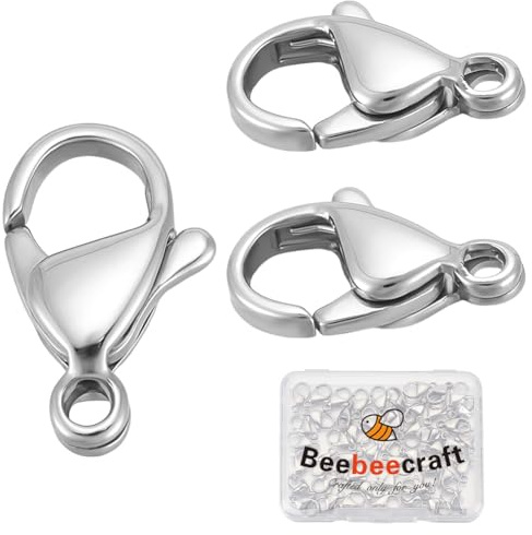 Beebeecraft 1 scatola 50 pezzi Fermagli A Moschettone In Argento 316 ganci A Scatto In Acciaio Inossidabile per Chiusura A Scatto per Bracciale Collana Creazione di Gioielli 11.5mm