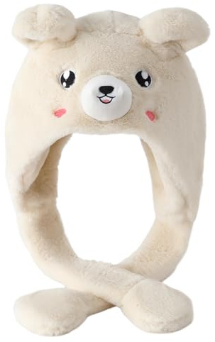 Laahoem Gorro de oso con orejas movibles para mujer, bonito sombrero de conejo de peluche, gorro de animal, cosplay, regalo de fiesta de cumpleaños, Oso beige, Talla única
