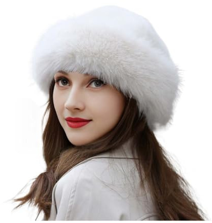 YEKEYI Damen Kunstpelz Warme Mütze Modemütze für Winter Kunstnerz Mütze Vielseitiger Neuer Winterberet Eimerhut, weiß, Einheitsgröße