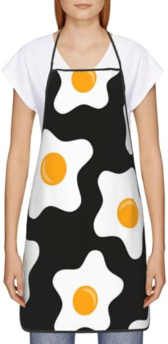 Hceaatb Delantal resistente a las manchas con diseño de huevo frito, unisex, impermeable, para cocinar, hornear, cocina, restaurante, delantal pintado a mano, blanco, Taille unique